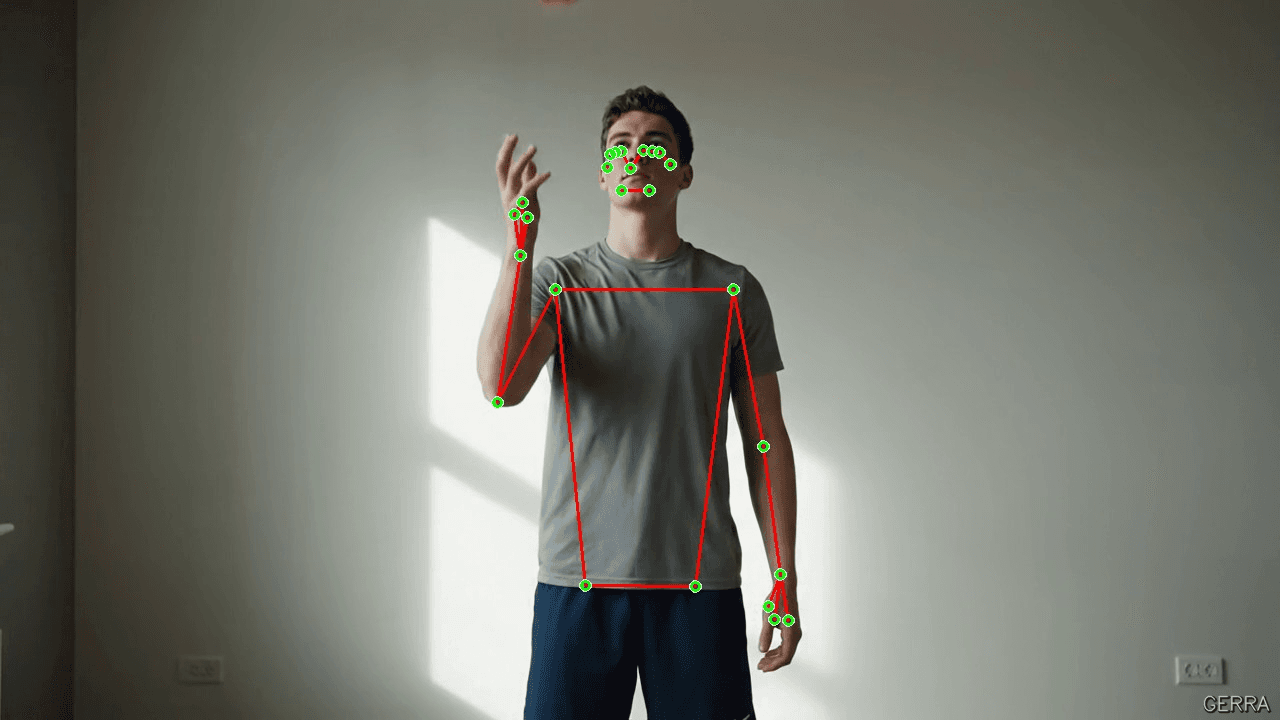 Ball Tossing, a generated frame with the estimated body pose drawn over it
